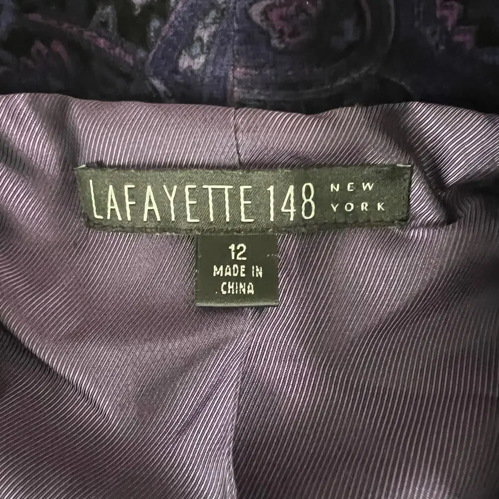 Lafayette 148 New York Velvet Paisley Blazer 12 | Purple Lined Y2K Glam Jacket - Picture 3 of 12